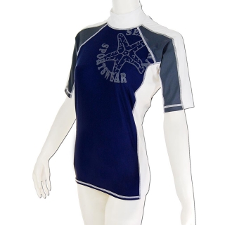 SEESTERN Premium Damen RashGuard Lycra Shirt Surfshirt Badeshirt Kurzarm XS - XL Blau_1622 S