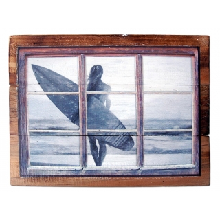 Seestern Deko Holz Wandbild im Vintage Sixties Surf Look 50 x 80 cm Surfing Motiv /1816