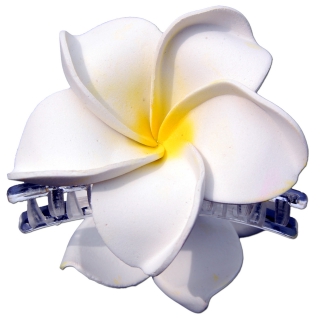 SEESTERN Bali Hawaii Haarklammer 2 Frangipani Blüten aus Moosgummi, Haarspange Weiß