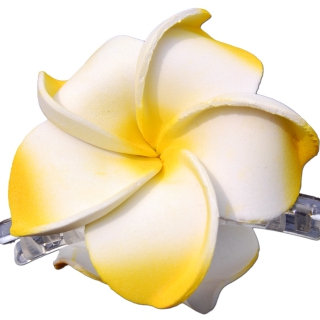 SEESTERN Bali Hawaii Haarklammer 2 Frangipani Blüten aus Moosgummi, Haarspange Gelb