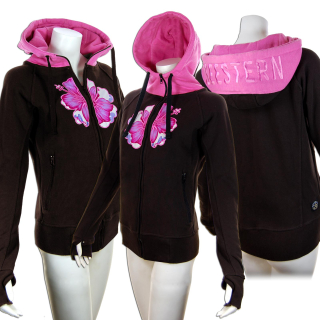SEESTERN Damen Kapuzen Sweat Shirt Jacke Kapuzen Pullover Hoody Sweater S - XXL SW1123.braun_rosa XXS