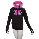 SEESTERN Damen Kapuzen Sweat Shirt Jacke Kapuzen Pullover Hoody Sweater S - XXL SW1123.braun_rosa XXS