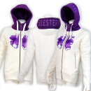 SEESTERN Damen Kapuzen Sweat Shirt Jacke Kapuzen Pullover Hoody Sweater S - XXL SW1123.altweiß_lila S