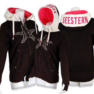SEESTERN Damen Kapuzen Sweat Shirt Jacke Pullover Zip Hoody Sweater Gr.XS-XXL /1222 Braun XS