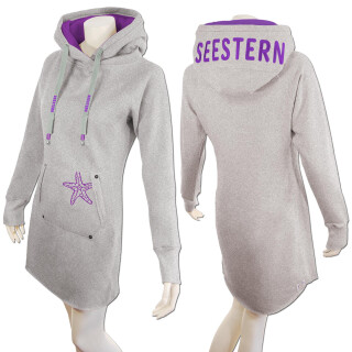 SEESTERN Damen Langes Kapuzen Sweat Shirt Pullover Hoody Sweater Gr.XS-3XL /1525 Grau Lila L