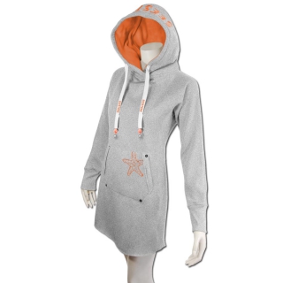 SEESTERN Damen Langes Kapuzen Sweat Shirt Pullover Hoody Sweater Gr.XS-3XL /1525 Grau Orange M