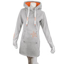 SEESTERN Damen Langes Kapuzen Sweat Shirt Pullover Hoody Sweater Gr.XS-3XL /1525 Grau Orange M