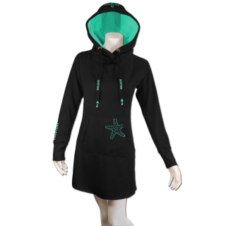 SEESTERN Damen Langes Kapuzen Sweat Shirt Pullover Hoody Sweater Gr.XS-3XL /1525 Schwarz M