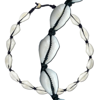 Seestern Halskette Tropischer Modeschmuck aus Kauri Muscheln mit Knopfverschlu 102JW.schwarz