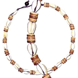 Seestern Halskette Tropischer Modeschmuck aus Kauri Muscheln mit Knopfverschlu 109JW.braun