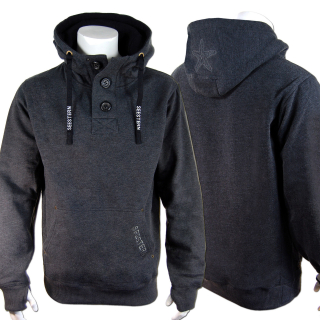 SEESTERN Herren Kapuzen Sweatshirt Pullover m.Knopfleiste Jumper Sweater Gr.S -L /1641 Dunkelgrau S