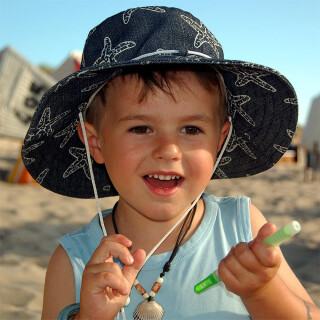 SEESTERN Kinder Sonnenhut Strand Kopfbedeckung Sonnenschutz aus Jeans / Canvas Dunkel Blau Jeans