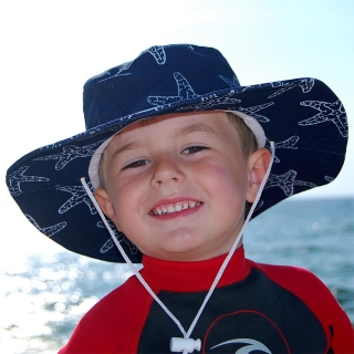 SEESTERN Kinder Sonnenhut Strand Kopfbedeckung Sonnenschutz aus Jeans / Canvas Dunkel Blau Jeans