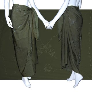 Sarong Pareo Wickeltuch Wickelrock Batik Strand Tuch in weicher Premium Qualität /1201 Olive