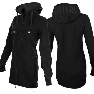 SEESTERN Damen Kapuzen Fleecejacke 2WegeZipper Fleecemantel Fleece Sweatj.XS-4XL /1726 Schwarz XL