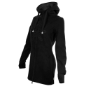 SEESTERN Damen Kapuzen Fleecejacke 2WegeZipper Fleecemantel Fleece Sweatj.XS-4XL /1726 Schwarz XXL