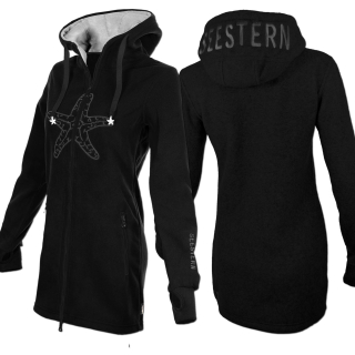 SEESTERN Damen Kapuzen Fleecejacke 2WegeZipper Fleecemantel Fleece Sweatj.XS-4XL /1726 Schwarz_gy XL