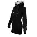 SEESTERN Damen Kapuzen Fleecejacke 2WegeZipper Fleecemantel Fleece Sweatj.XS-4XL /1726 Schwarz_gy XL