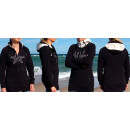 SEESTERN Damen Kapuzen Fleecejacke 2WegeZipper Fleecemantel Fleece Sweatj.XS-4XL /1725 Schwarz_cm XS