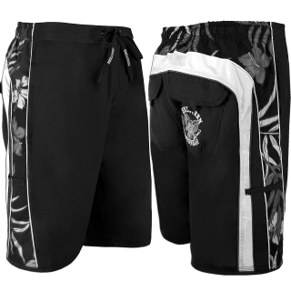 SEESTERN Herren Boardshorts Badeshorts mit Gummizug hinten& Eingrifftaschen S-3XL /1743 Schwarz XS