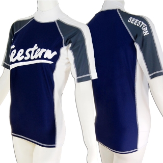 SEESTERN Premium Damen RashGuard Lycra Shirt Surfshirt Badeshirt Kurzarm XS - XL Blau_1621 XS