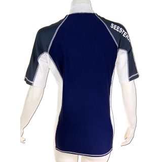 SEESTERN Premium Damen RashGuard Lycra Shirt Surfshirt Badeshirt Kurzarm XS - XL Blau_1621 XS