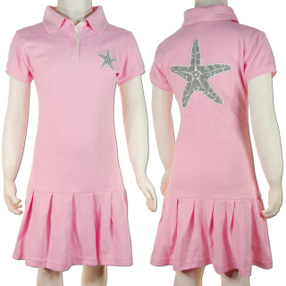 SEESTERN Kinder Polokleid rosa mit süßem Faltenrock & Seestern Applikationen Gr.86-164 Rosa 86 - 92