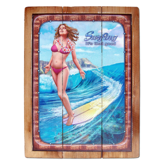 Seestern Deko Holz Wandbild im Vintage Sixties Surf Look 30 x 40 cm Surfing Motiv /1817