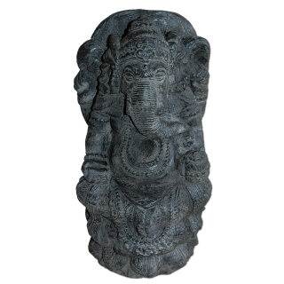 Ganesha Garten Statue 46 cm Hindu Asia Deko Figur Steinguss  für innen & außen schwarz antik /1884