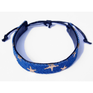 SEESTERN Armband / Armbänder Jeans mit Seesternen in Metal Optik Modeschmuck/1807 Blau_1 Stueck