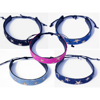 SEESTERN Armband / Armbänder Jeans mit Seesternen in Metal Optik Modeschmuck/1807 Farb Mix_5 Stueck