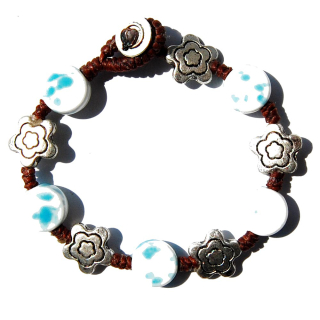 Seestern Armband Modeschmuck aus Metal Keramik geflochtenes Viscose Band /1202 JW1202.braun_tuerkis