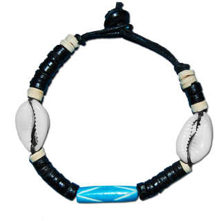 SEESTERN Armband / Armbänder mit Kauri Muschel Design, Muschel Modeschmuck/005.tq Schwarz-Tuerkis_5 Stueck