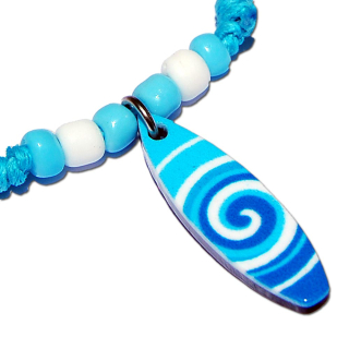 Seestern Halskette Modeschmuck mit Surfboard Nylon Anhänger 2,5 cm variables Halsband /1586 Hellblau_ 1 Stueck