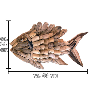 SEESTERN Treibholz Deko mit Fisch ( 40 cm ) Motiv Wanddeko Driftwood Holzdeko /1730