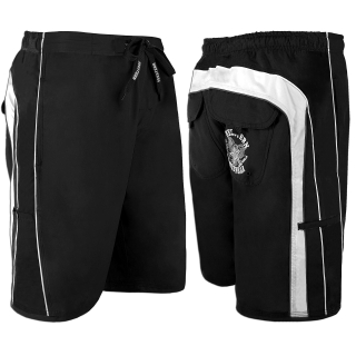 SEESTERN Herren Boardshorts Badeshorts mit Gummizug hinten& Eingrifftaschen XS-3XL /1744 Schwarz XS