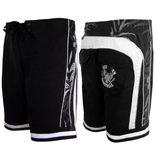 SEESTERN Herren Boardshorts Surfshorts Boardshort Badeshorts mit Gummizug hinten S-3XL mittellang 47-49cm /1943 Schwarz L