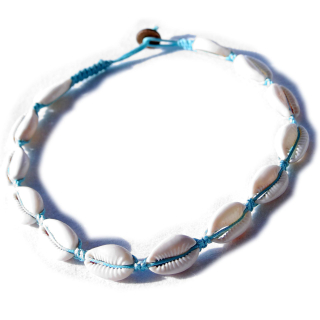Seestern Halskette Modeschmuck aus Kaurimuscheln & geflochtenem Halsband/102 Tuerkis_ 1 Stueck