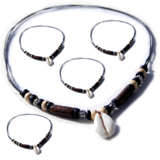 Seestern Halskette Modeschmuck aus Kauri Muscheln & Kokosperlen /108 Braun_ 5 Stueck