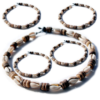 Seestern Halskette Modeschmuck aus Kauri Muscheln & Kokosperlen /109 Braun_ 5 Stueck