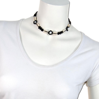 Seestern Halskette Modeschmuck aus Kauri Muscheln & geflochtenem Halsband/116 Schwarz_ 1 Stueck