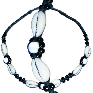 Seestern Halskette Modeschmuck aus Kauri Muscheln & geflochtenem Halsband/116 Schwarz_ 1 Stueck
