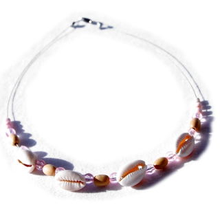 Seestern Halskette Modeschmuck aus Kauri Muscheln & Nylonperlen/119 Rosa_ 1 Stueck