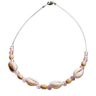 Seestern Halskette Modeschmuck aus Kauri Muscheln & Nylonperlen/119 Rosa_ 1 Stueck