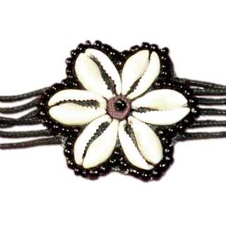 Seestern Halskette Modeschmuck aus Kauri Muscheln & geflochtenem Halsband/122 Schwarz_ 1 Stueck