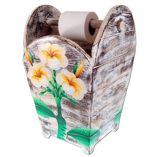 SEESTERN Toilettenpapier Holz Korb/Halter Frangipani Blüten handbemalt Höhe 45 cm /1949
