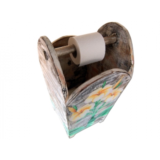 SEESTERN Toilettenpapier Holz Korb/Halter Frangipani Blüten handbemalt Höhe 45 cm /1949