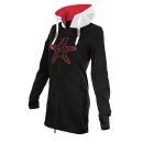 SEESTERN Damen Kapuzen Fleecejacke 2WegeZipper Fleecemantel Fleece Sweatj.XS-4XL /1826.bk_rd_wt Schwarz XS