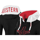 SEESTERN Damen Kapuzen Fleecejacke 2WegeZipper Fleecemantel Fleece Sweatj.XS-4XL /1826.bk_rd_wt Schwarz M