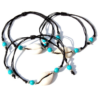 SEESTERN Kauri Muschel Armband / Armbänder Surfer Shell Bracelet /2003 Schwarz_3 Stueck